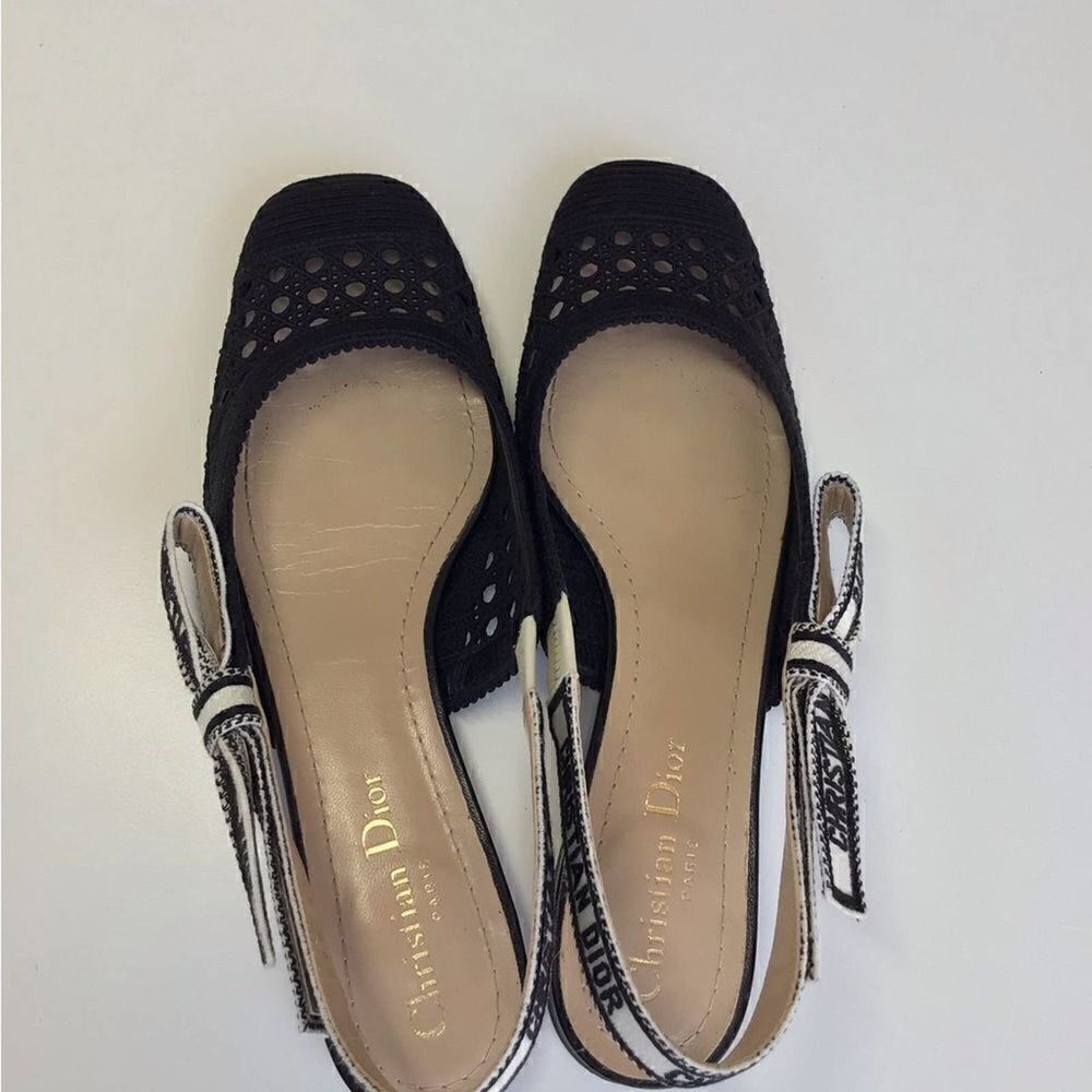 Dior Moi Black Cotton Lambskin Mesh Cannage Slingback Ballet‎ Flats EU 35.5 - Picture 9 of 17
